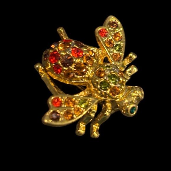 Joan Rivers Vintage Gold Tone and Red Crystal Insect Brooch Pin - Picture 4 of 4